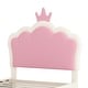 preview thumbnail 25 of 34, Cute Girl Princess Bed with Crown Headboard, PU Upholstered Platform Bed, Wood Panel Bed Low Profile Bed