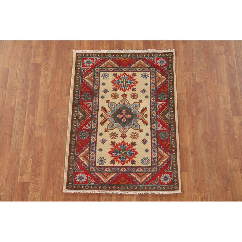 Geometric Kazak Accent Rug Handmade Traditional Wool Carpet - 2'9" x 3'11"