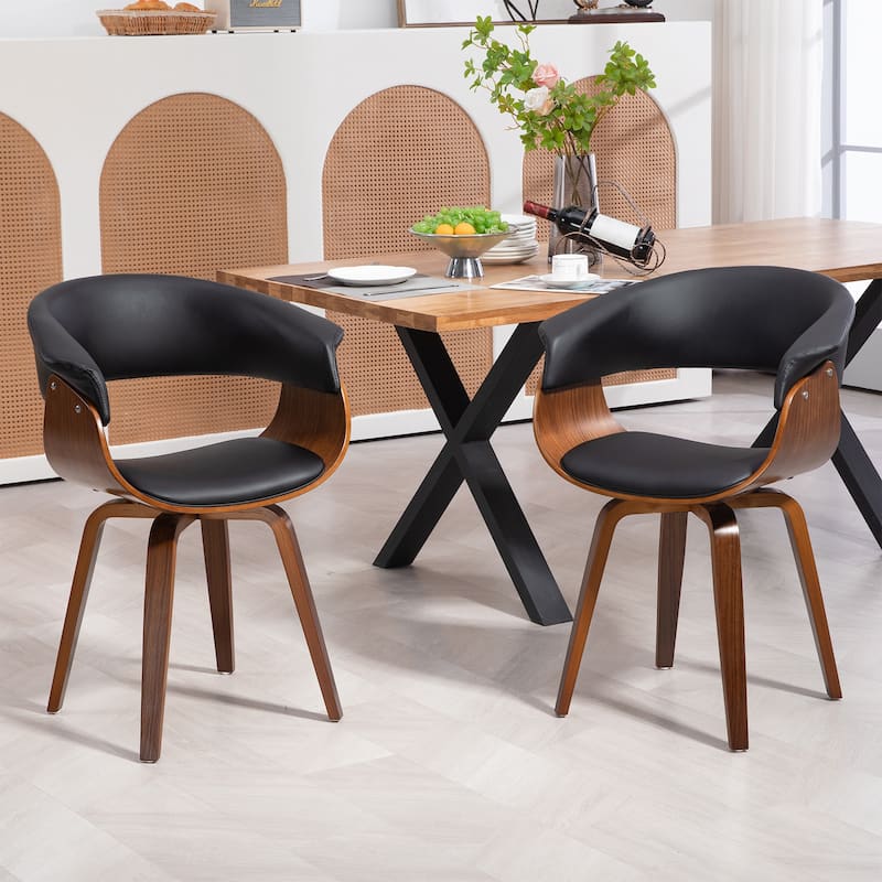 Beale Black Faux Leather Dining Chair with Walnut Wood Accent Legs