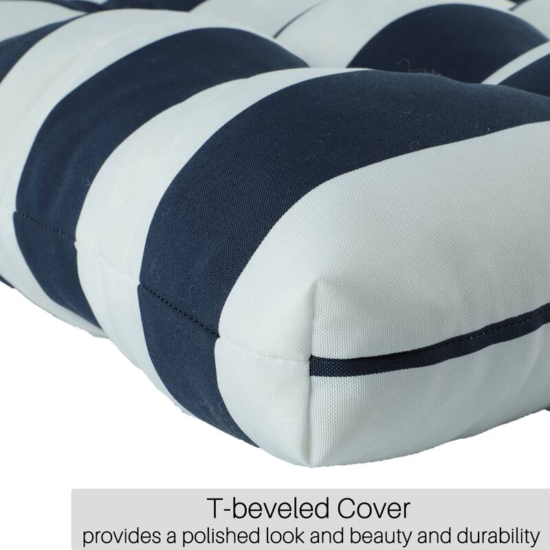 Navy Blue-White Polyester Outdoor Chair Cushions 2-Piece Set with Reversible, Tied Design - 44" L x 22" x 4"