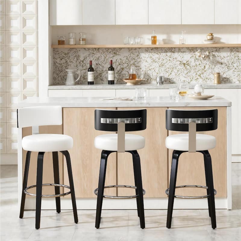 Upholstered Wood Swivel Bar/ Counter Stools, Set of 3