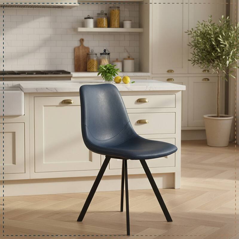 Markley Modern PU Leather Upholstered Ergonomic Mid-Back Accent Chair with Metal Legs Set of 4