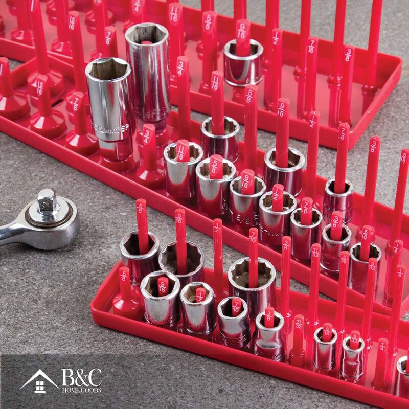 B&C Home Goods 6 Piece SAE & Metric Tray Socket Holder Toolbox Organizer Storage - 2.35