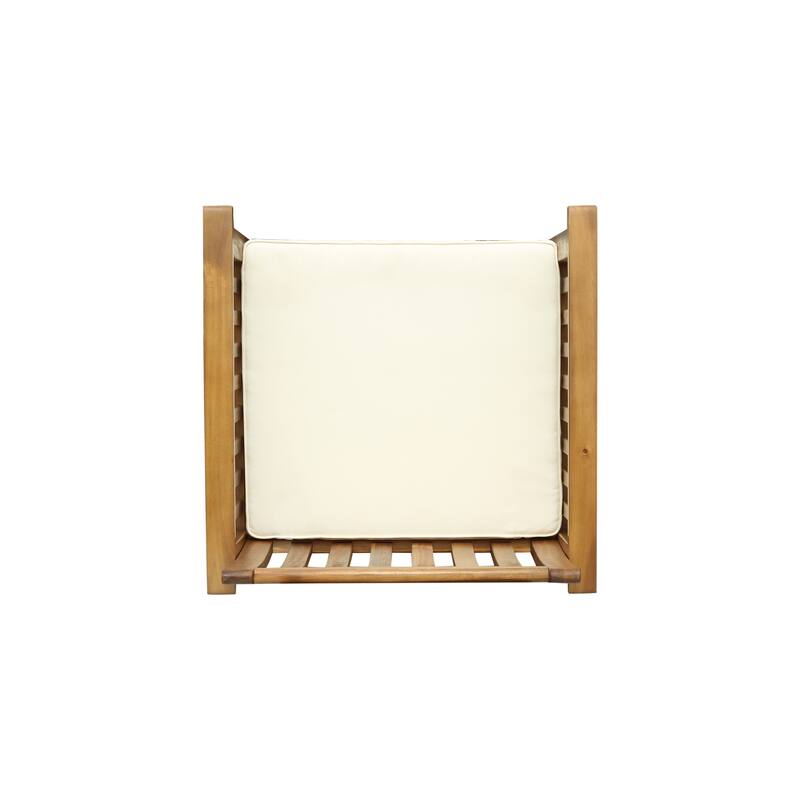 Roomfitters 2-Piece Outdoor Acacia Wood Bar Stools, Slat Back Patio High Dining Chairs with Cushions & Armrests, Beige+Natural