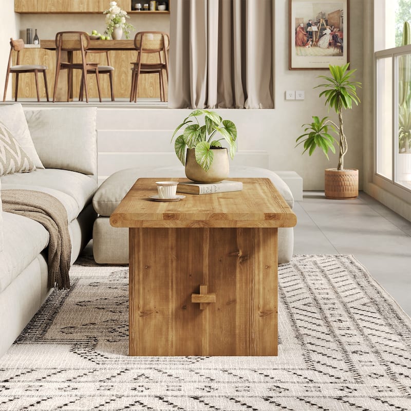 47-Inch Solid Wood Coffee Table for Living Room, 2-Tier Rectangular Center Table