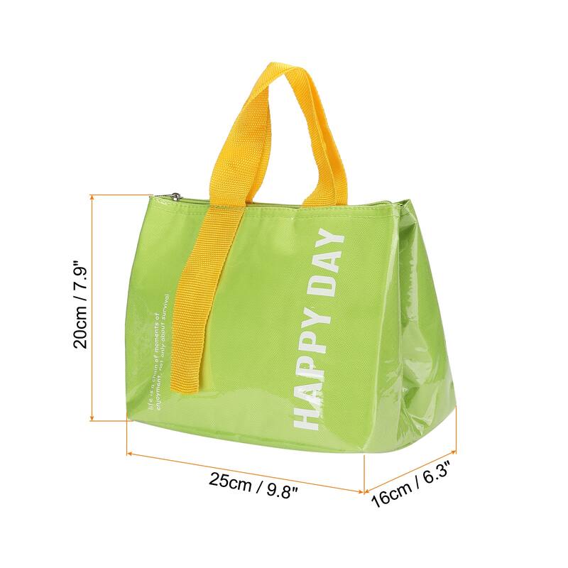 Portable PU Waterproof Insulated Lunch Bag Lunch Tote - Light Green Yellow