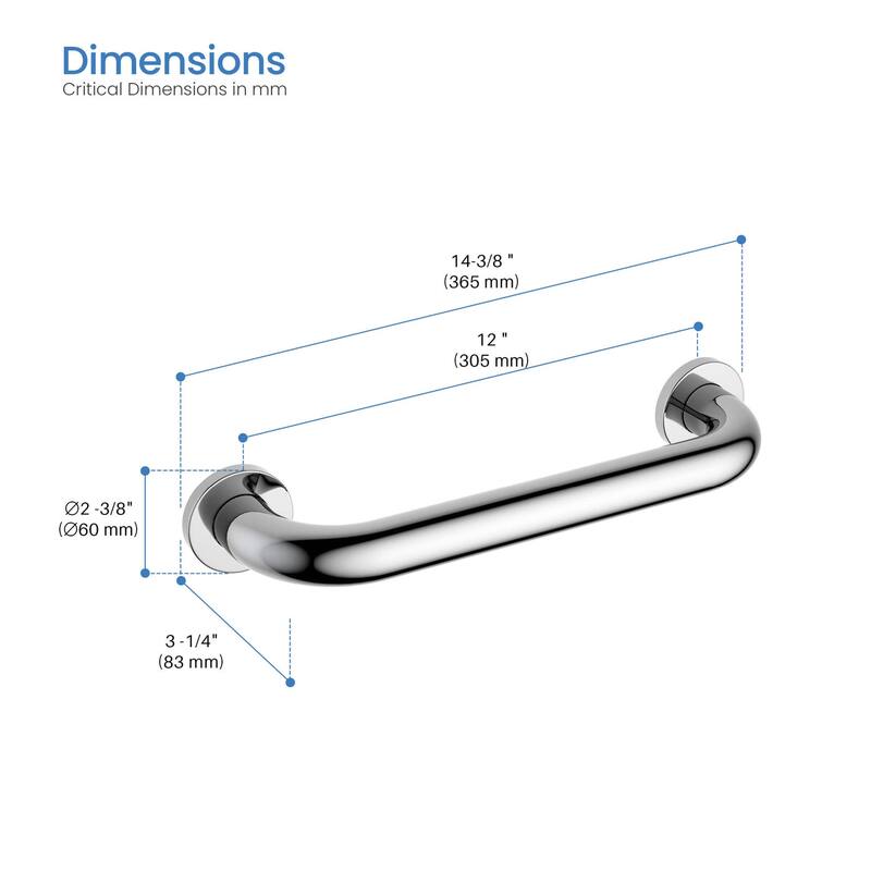 Bathroom Safety 12-Inch Length Stainless Steel Shower Grab Bar