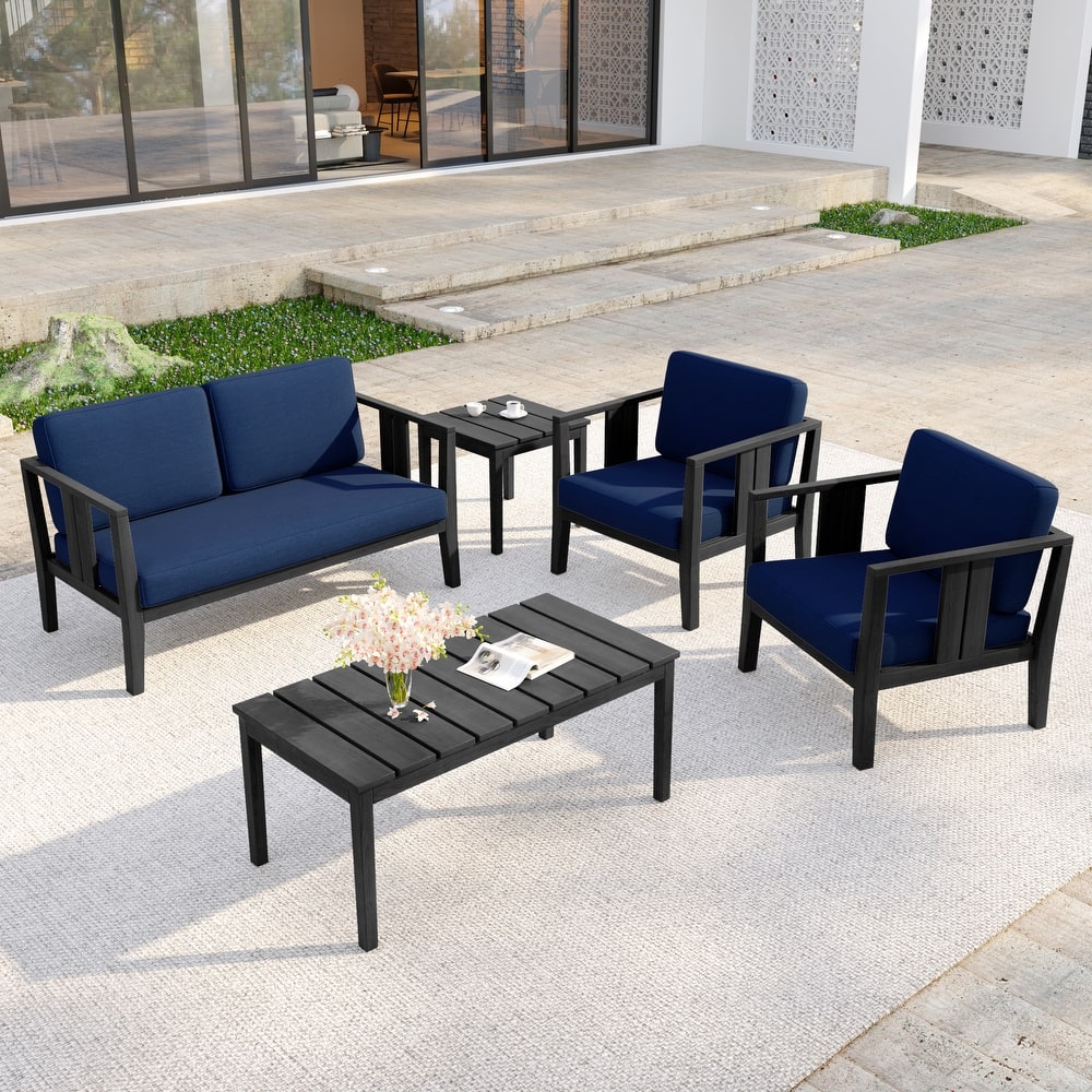 5-Piece Casual Outdoor Patio Furniture Set In Solid Teak Wood