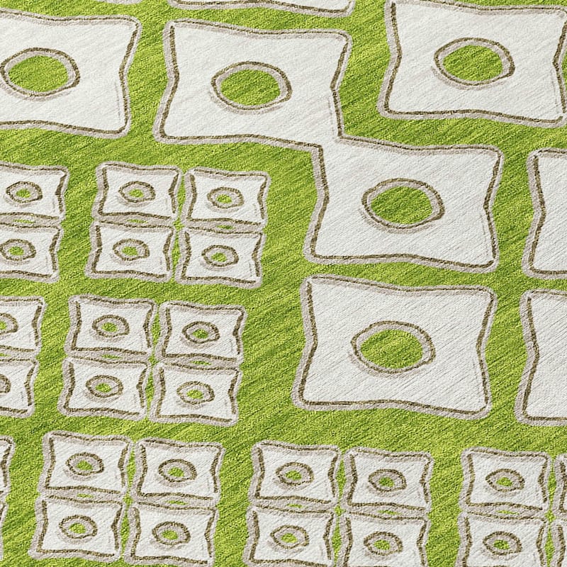 Lime Green And Ivory Geometric Washable Indoor Outdoor Area Rug - 5' X 8'