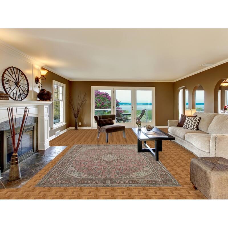 Geometric Tabriz Persian Vintage Area Rug Handmade Pink Wool Carpet - 6'5"x 9'8"