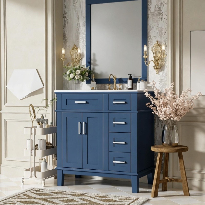 30" Modern Bathroom Vanity with Ceramic Sink Top, Soft-Close Doors & Multi Drawer Storage