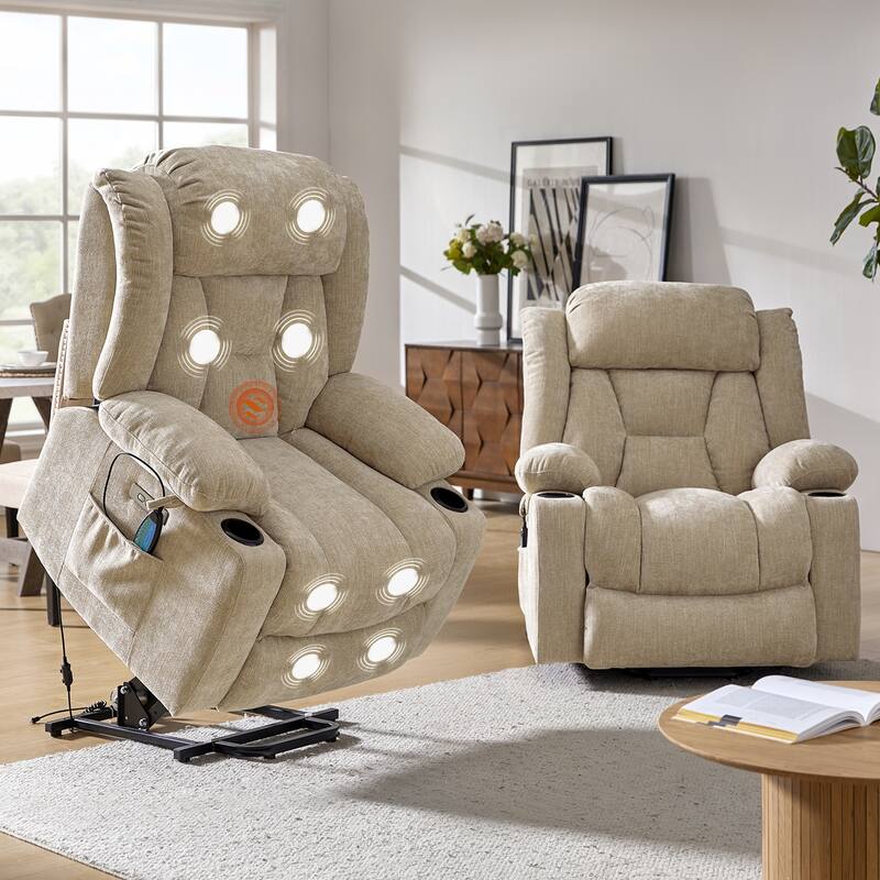 Rupert Modern Power Lift Assist Oversized Massage Recliner set of 2 by HULALA HOME - Beige