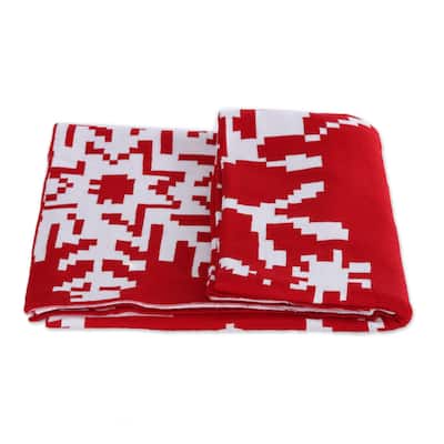 Novica Handmade Christmas Fantasy In Poppy Reversible Knit Throw