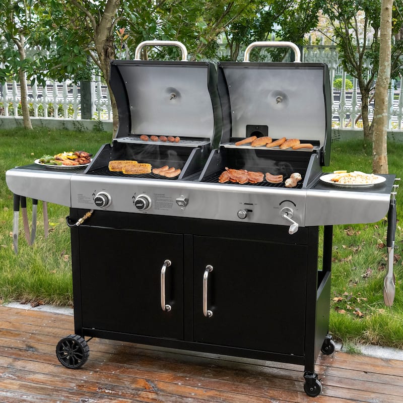 Royal Gourmet 2-Burner Gas and Charcoal Combo Grill with Cover, black
