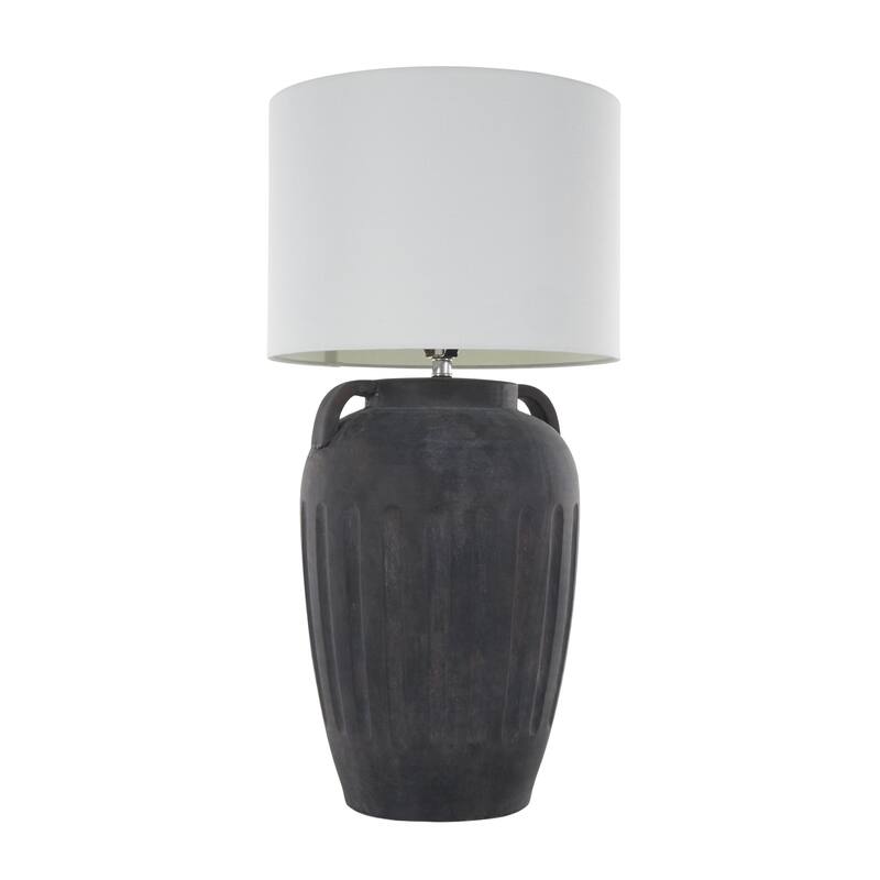 Ceramic Distressed Antique Style Pot Vase Room Table Lamp with Cream Linen Shade - Brown, Black, Cream - Roche River Decor