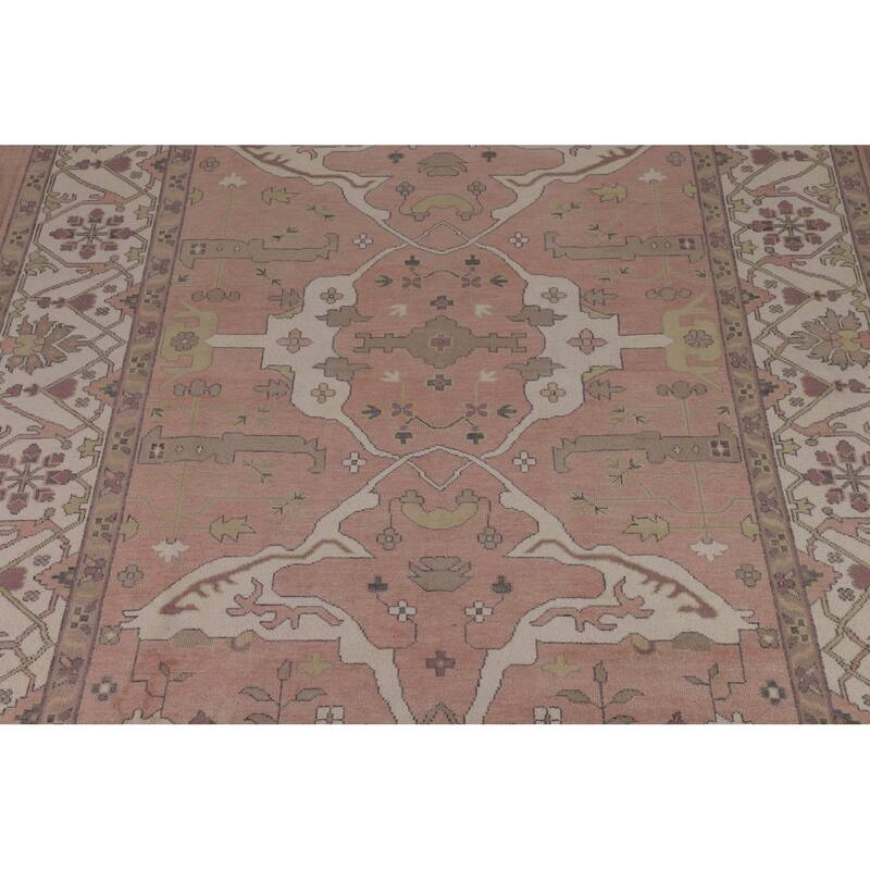 Pink & Ivory Oushak Oriental Large Area Rug Hand-Knotted Wool Carpet - 10'0" x 13'9"
