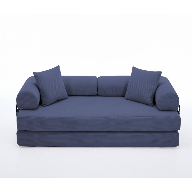 Folding Couch Convertible into King Size Floor Bed, 4-in-1 Corduroy Sleeper Sofa Bed with Moved Armrests and Non-Slip Pad