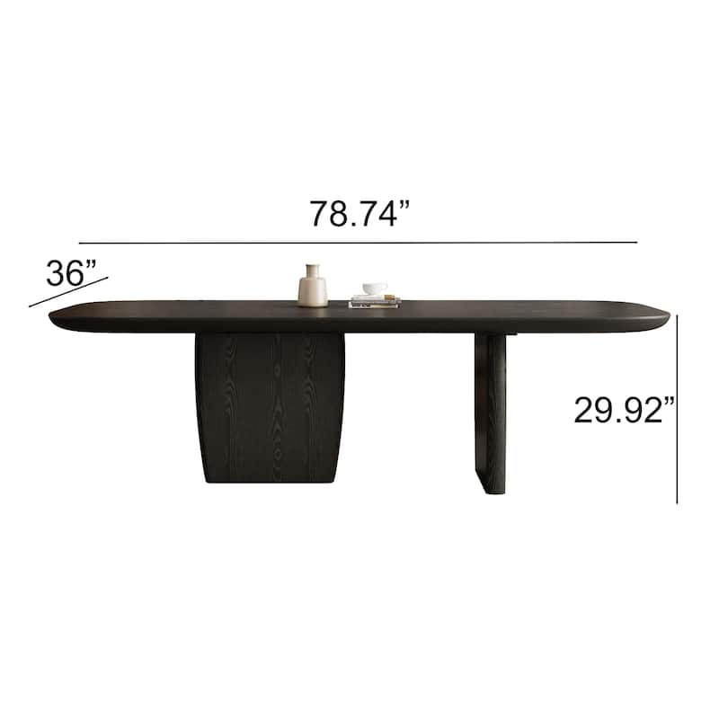 78.74" Mid Century Modern Black/ Brown Dining Table, Rectangular Dining Table ,Solid Wood for 6-8
