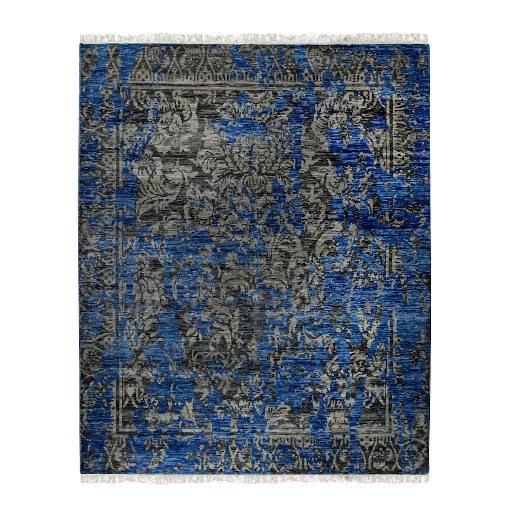 Hand-Knotted Wool & Bamboo Silk Modern Classic Rug, 8' x 10', Gray Area Rug, Elegant Handcrafted Soft Texture - L