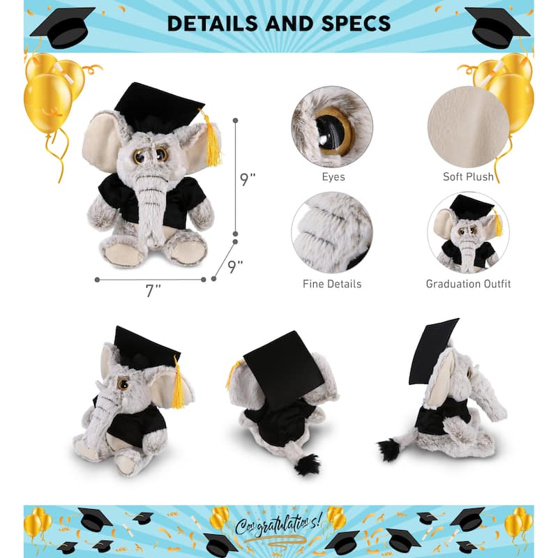 DolliBu Sitting Elephant Graduation Plush with Gown and Cap w/ Tassel ...