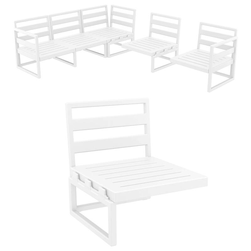 30" White Outdoor Patio Extension Lounge Chair with Charcoal Sunbrella Cushion