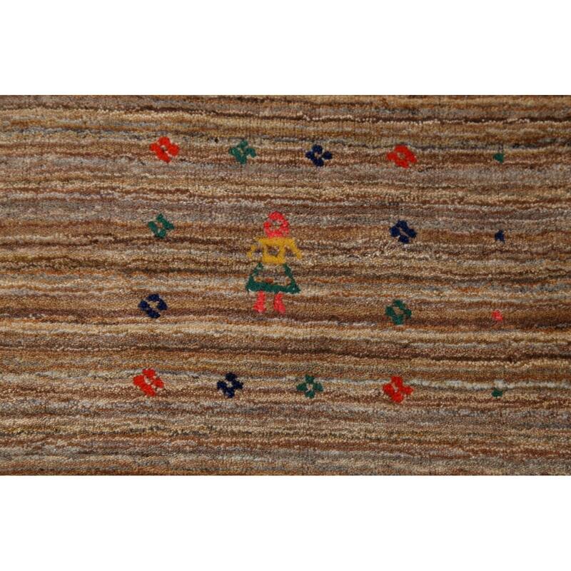 Striped Tribal Gabbeh Indian Area Rug Hand-Knotted Wool Carpet - 8'0"x 9'8"