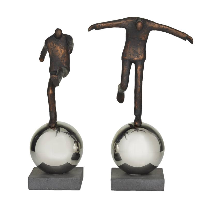 Polystone People Decorative Sculpture with Silver Ball Stands - Set of 2 Bronze - Roche River Decor - Bronze