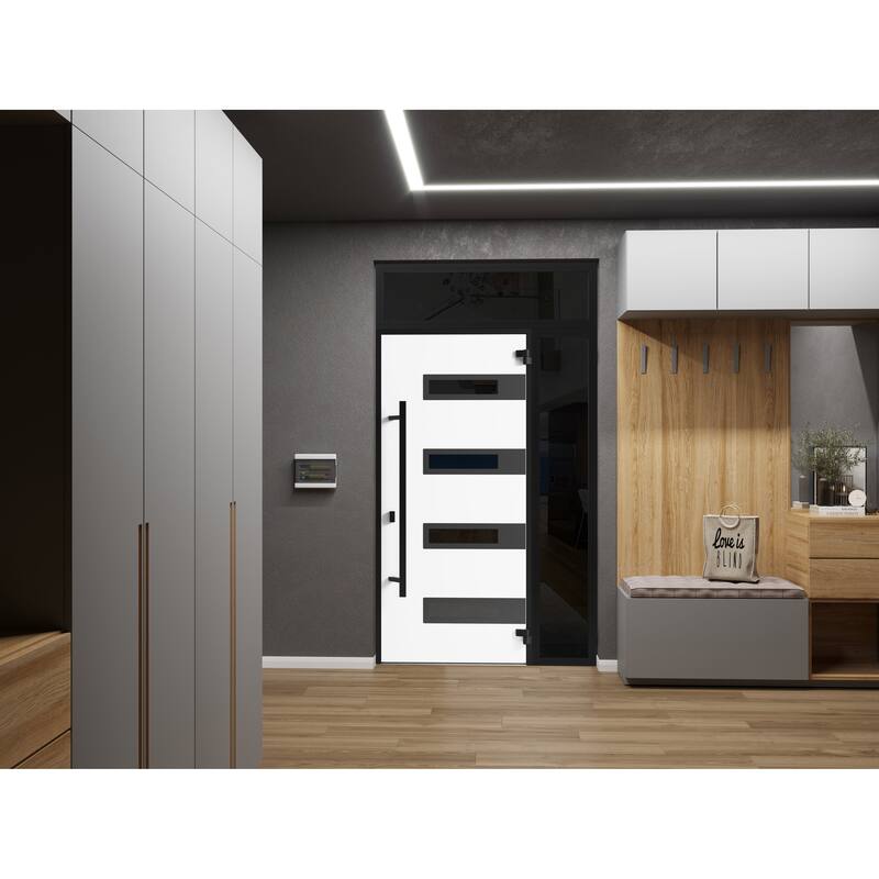 Front Prehung Steel Door Ronex 1055 Teak 2 Side and Top Window Sidelite W16+36+16xH80+16 Lh I