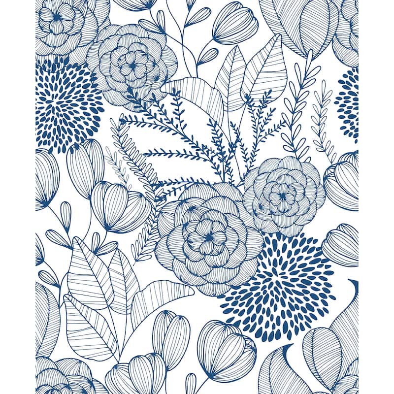 Flowers Makayla Alannah Navy Botanical Wallpaper - Navy