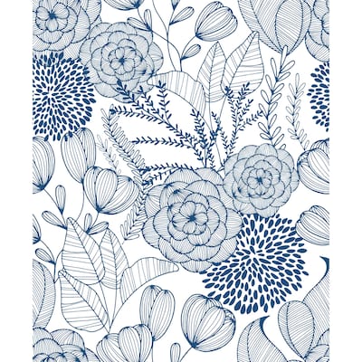 Flowers Makayla Alannah Navy Botanical Wallpaper