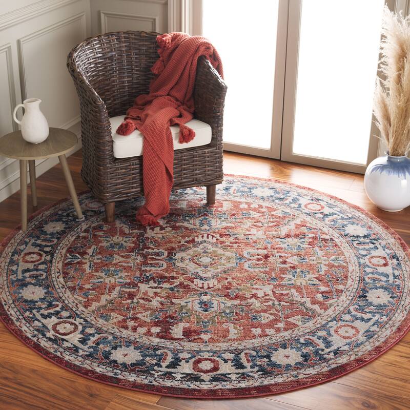SAFAVIEH Rosewood Texas Traditional Oriental Rug - 6'7" Round - Blue/Red