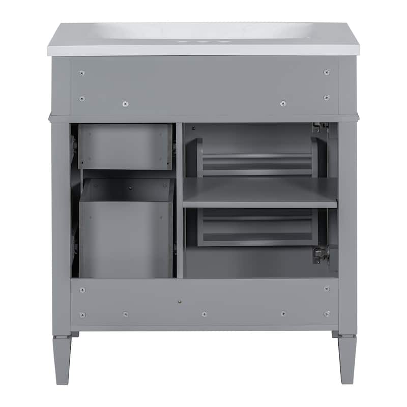 Freestanding Bathroom Vanities, Multipurpose Bathroom Storage Cabinet, Bathroom Vanity with Top Sink & 1 Tip-Out Drawer