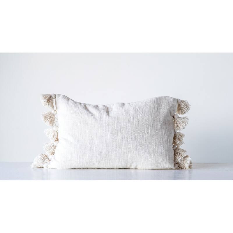 Woven Cotton Slub Lumbar Pillow with Tassels