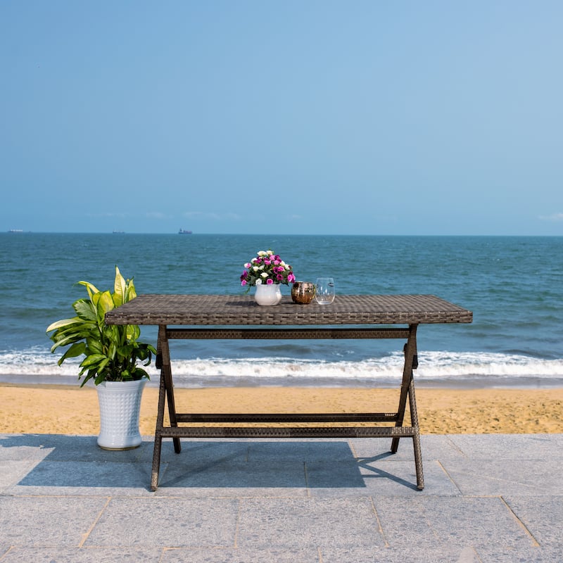 SAFAVIEH Outdoor Kadence Folding Table with Umbrella Hole - 55Wx31Dx28H