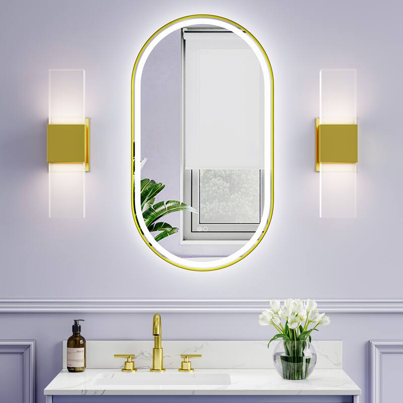 36"H Wall Mounted Bathroom Framed LED Mirror With Memory Function