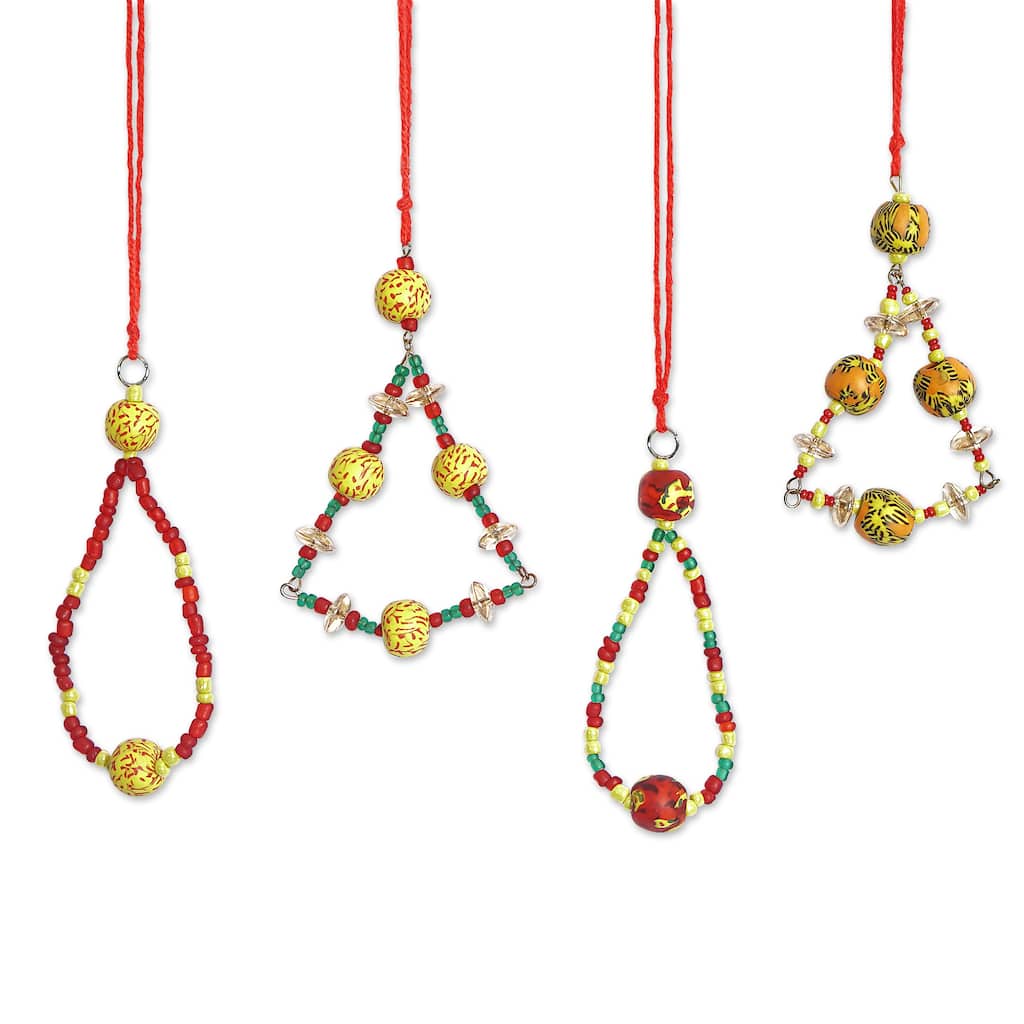 Novica Handmade Aseda Recycled Glass Beaded Ornaments (Set Of 4)