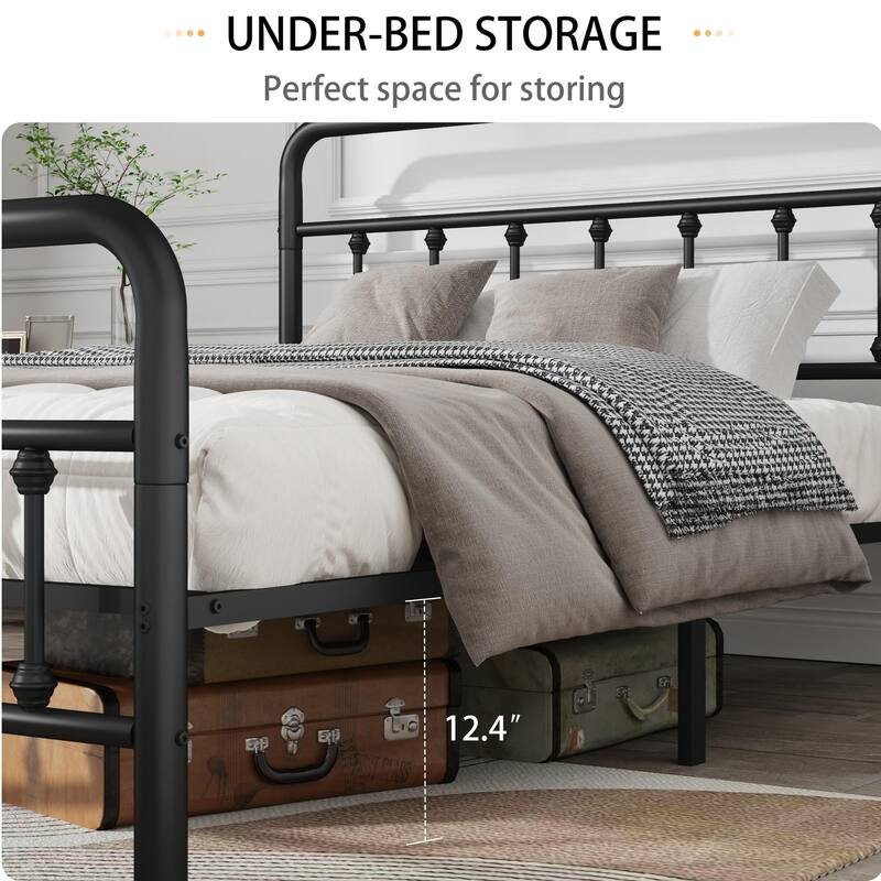 Metal Bed Frame, Twin Size Bed Frame with Headboard,Structurally Stable, Under Bed Storage, No Box Spring Needed