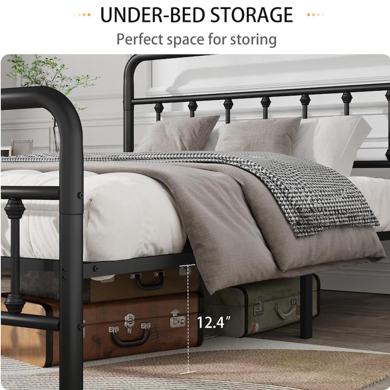 Metal Bed Frame,Queen Size Bed Frame with Headboard,Structurally Stable, Under Bed Storage,No Box Spring Needed