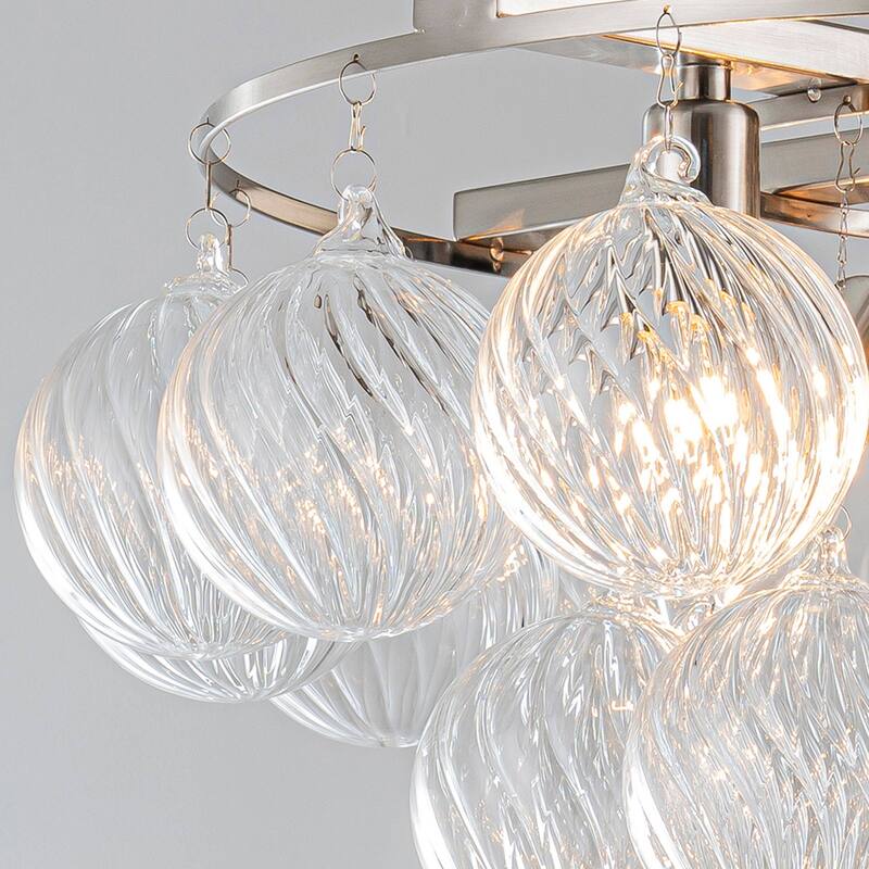 Starsky 8- Light 23in. Modern Glam Cluster Glass Bubble Chandelier with 28 Swirled Glass Globe Bubble