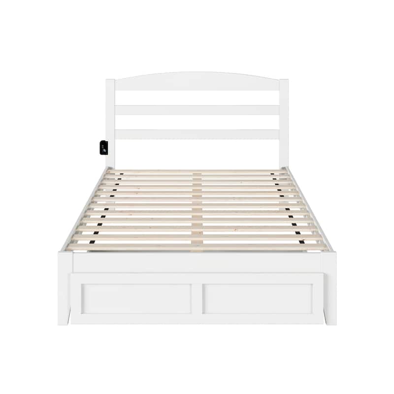 Full Bed with Drawer - Country Cottage Style Platform Bed Frame - White Finish