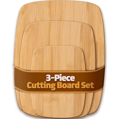 Bamboo Cutting Board Set - 3 Piece Reversible Wood Cutting Boards for Kitchen, Meal Prep & Serving, Chopping Meat, Vegetables