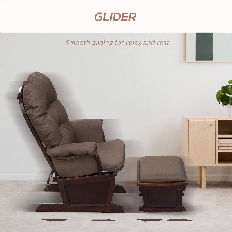 Glider Rocker Chair with Ottoman & Brown Wood Base