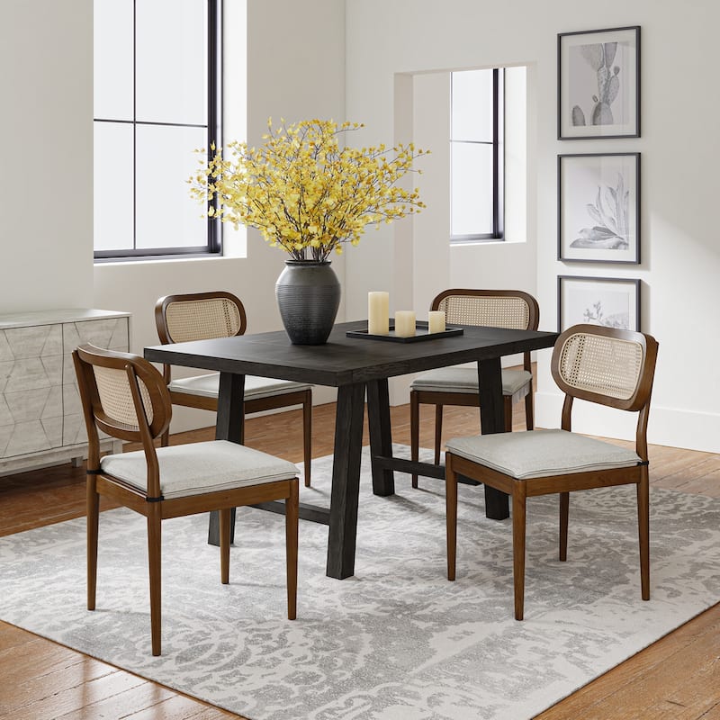 Konstantin Modern Solid Wood Dining Chair with Ratten Back and Removable Cushion Set of 4 by HULALA HOME - Acorn