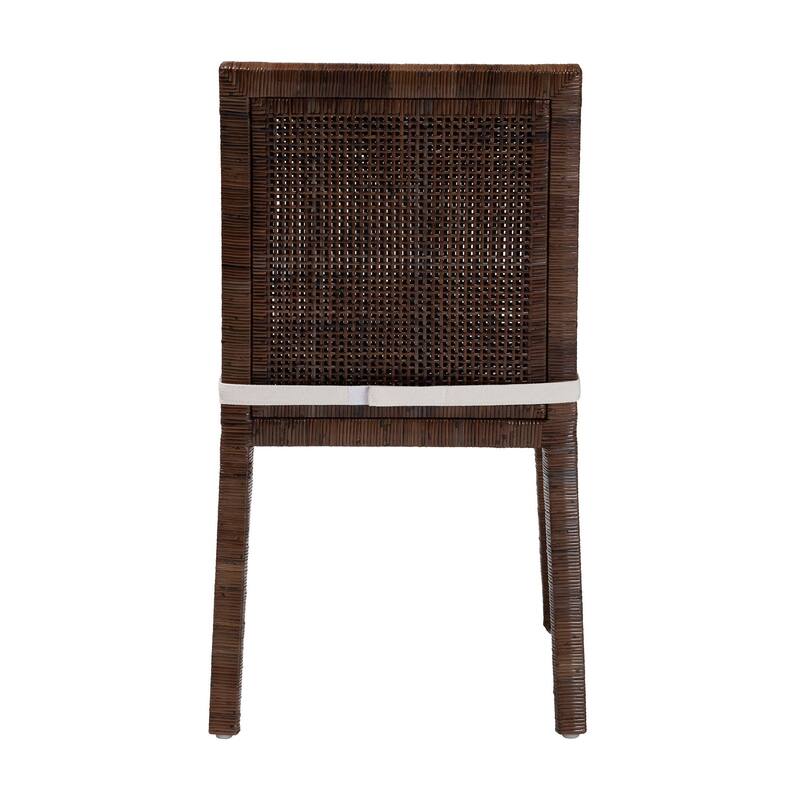 Sofia Rattan Dining Chair with Cushion - Handwoven Wicker Side Chair with Mahogany Wood Frame, Coastal Boho Style Indoor Seating