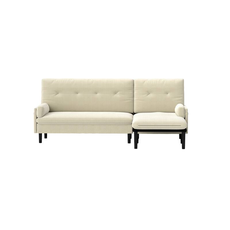 Ivory Corduroy Convertible 3-Seater L-Shaped Sofa and Bed