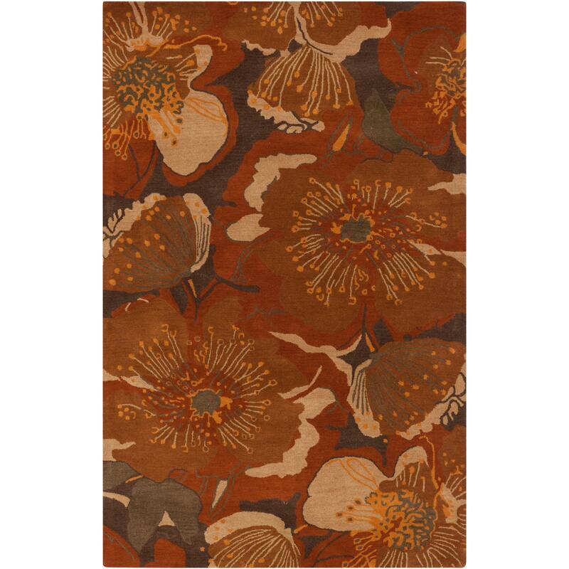 Handmade Putty Transitional Floral Wool Area Rug