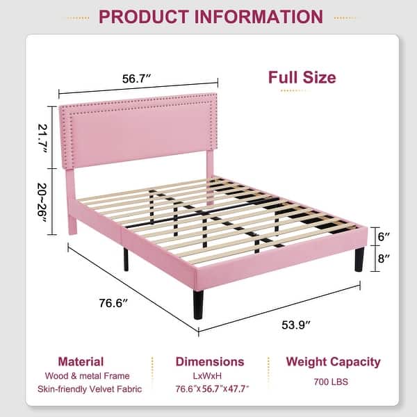 dimension image slide 6 of 30, VECELO Upholstered Bed Frames with Height Adjustable Headboard