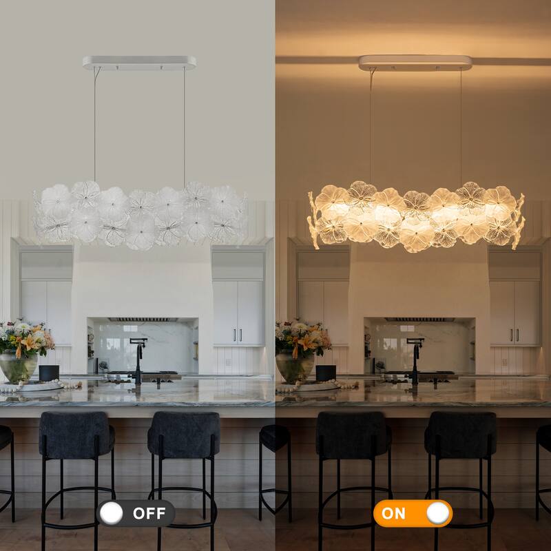 Linear LED Chandelier with Clear & Frosted Glass Petals Dimmable