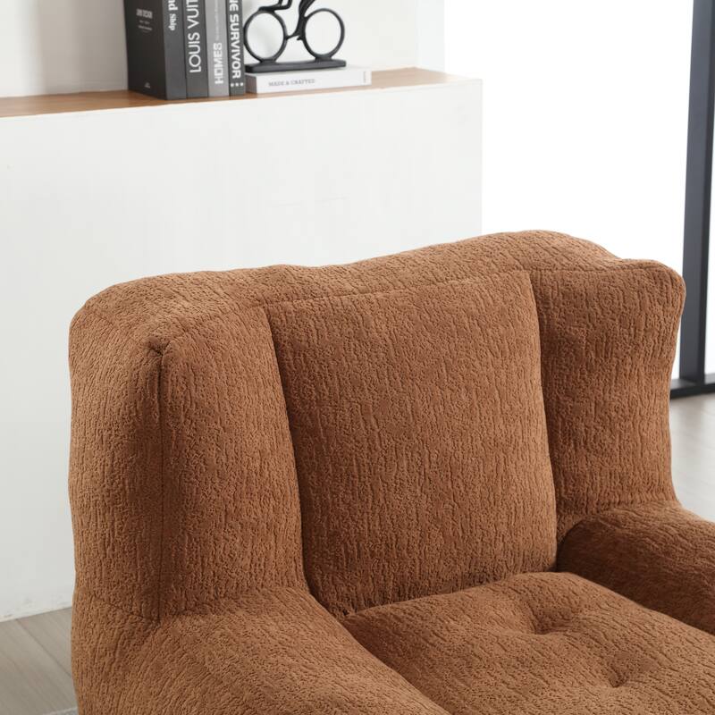 Fluffy Bean Bag Chair with Memory Foam and Ottoman, Super Soft Velvet Bean Bag for Adults & Kids, Comfortable Lazy Sofa