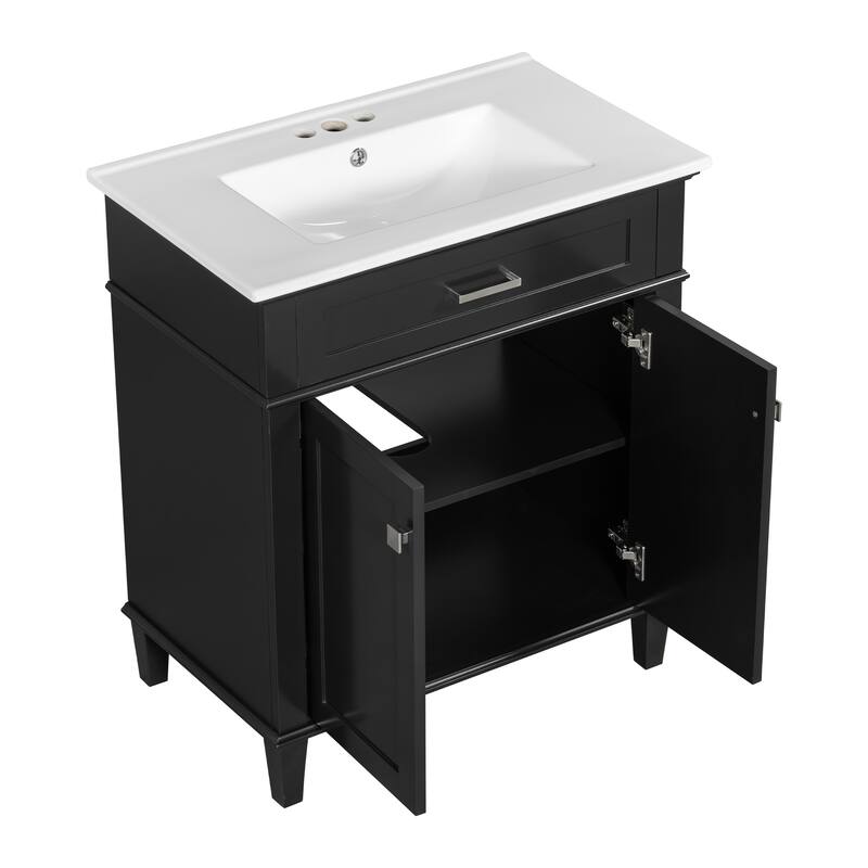 30-inch Bathroom Vanity With Ceramic Basin, Soft Close Door And Adjustable Shelves